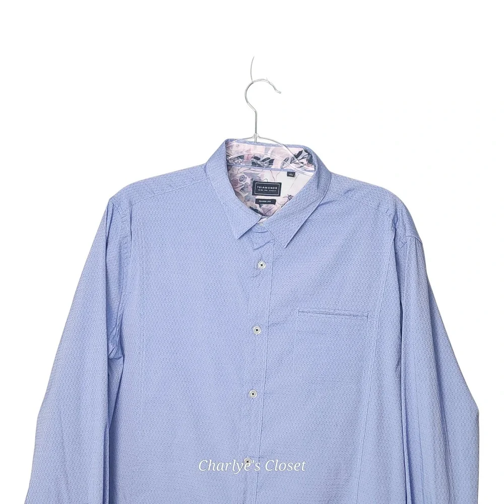 7 Diamonds‎ Button Down Dress Shirt L Caribbean Skies Classic Fit Euro Chic
